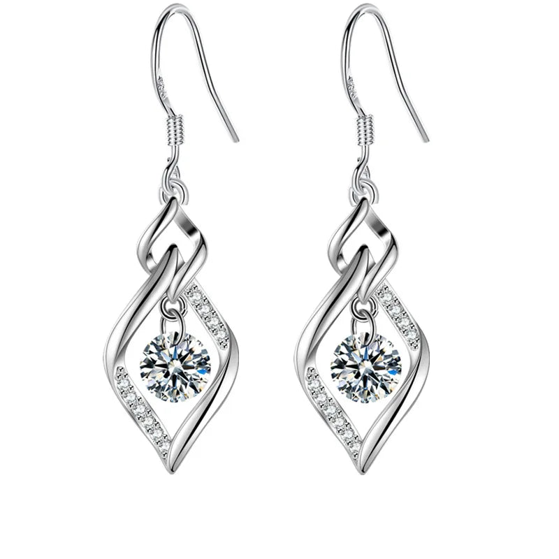 Boucles d’Oreilles Pendantes Cœur en Argent 925 – Zircon & Saphir Rose, Style Romantique, 17 Coloris