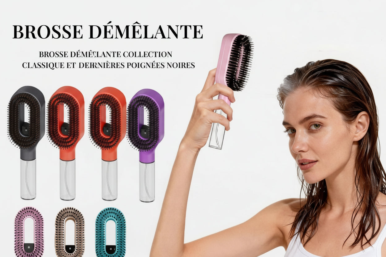 Brosse à Cheveux 2-en-1 avec Spray Brumisateur – Démêlage, Massage Cuir Chevelu & Anti-Statique