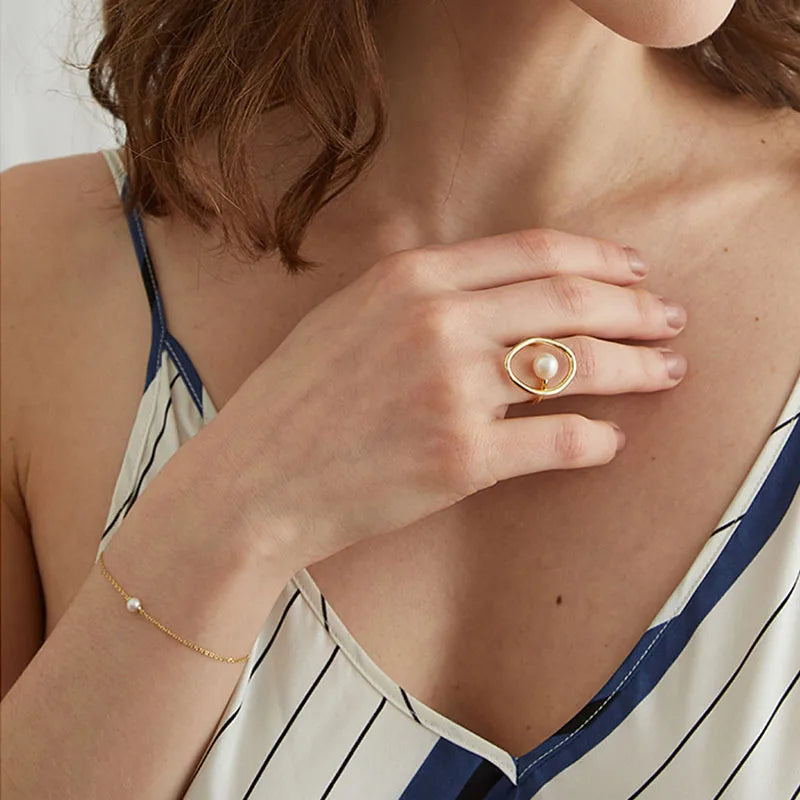 Bague Perle Vintage Géométrique Femme