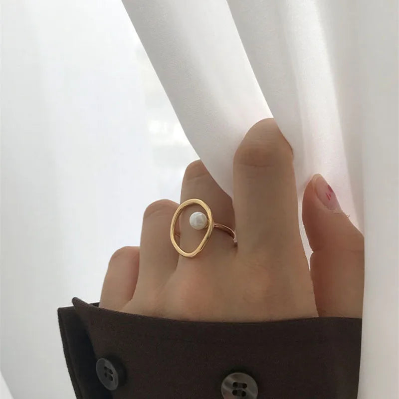 Bague Perle Vintage Géométrique Femme