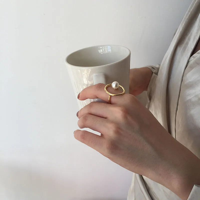 Bague Perle Vintage Géométrique Femme