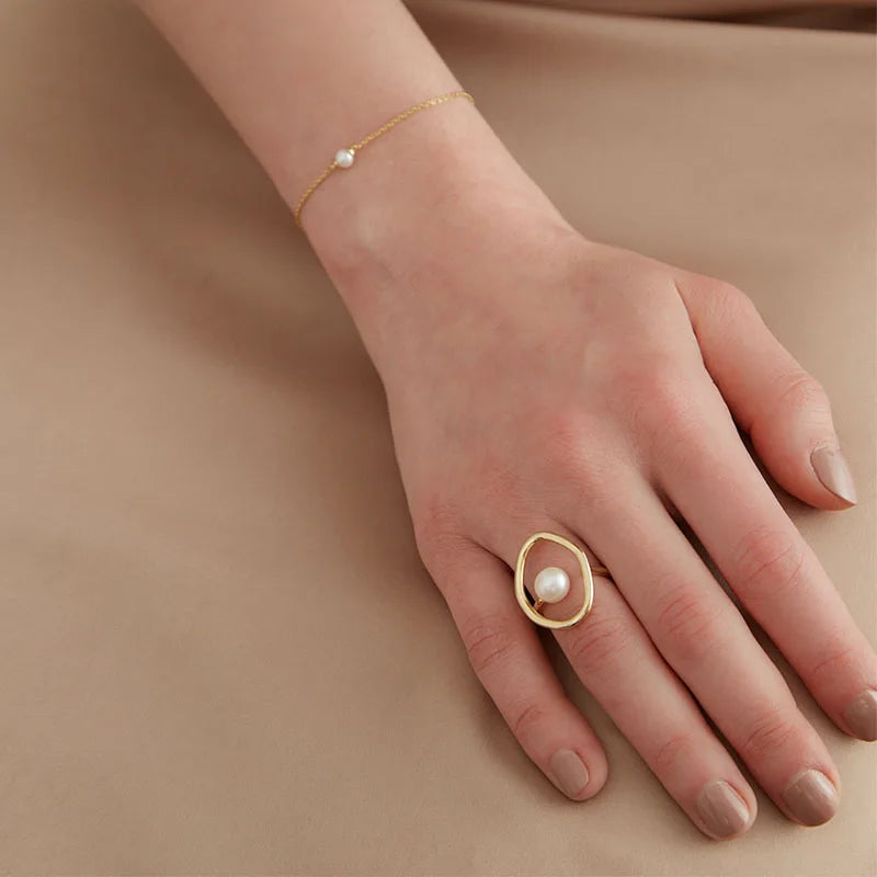 Bague Perle Vintage Géométrique Femme