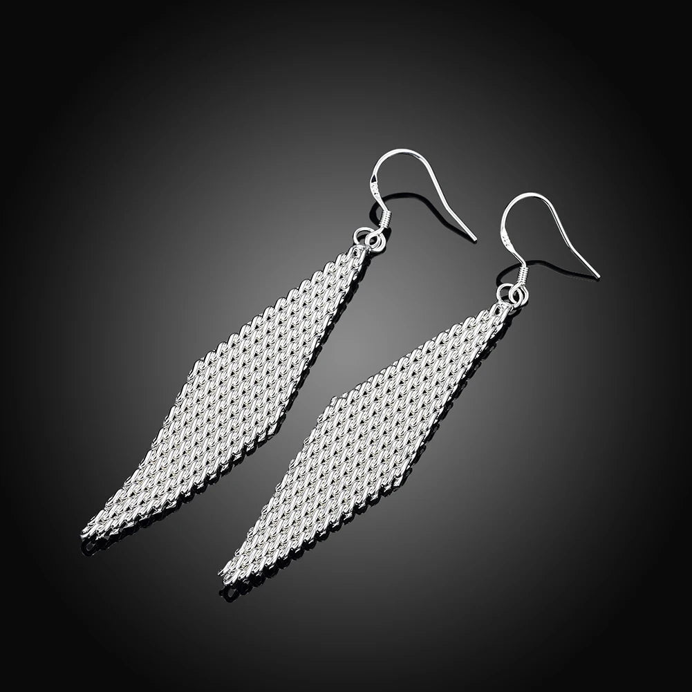 Boucles d’Oreilles Pendantes en Argent 925 Maille Tissée