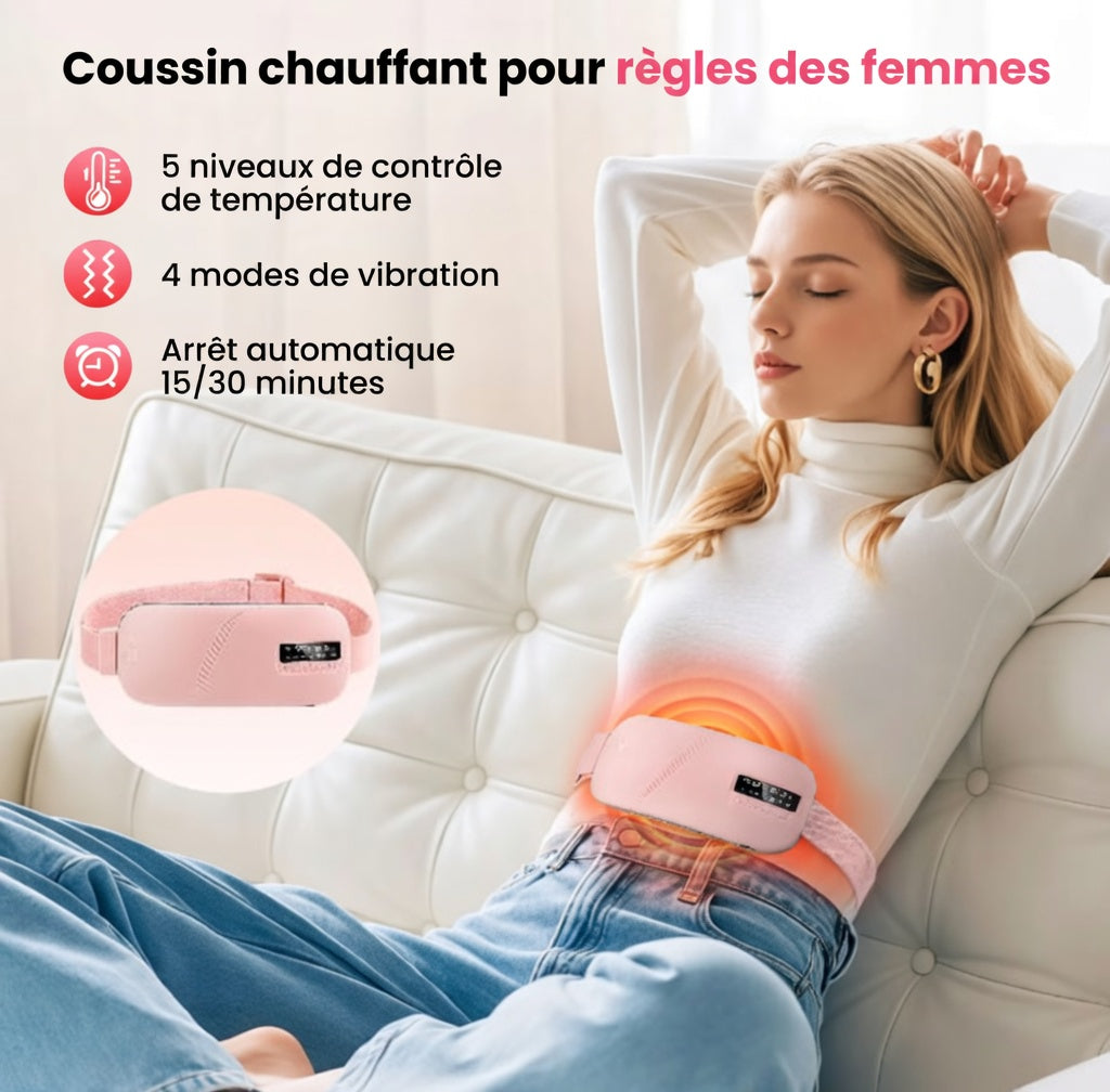 Ceinture Chauffante Menstruelle avec Massage Vibrant – Soulagement Crampes, 5 Températures