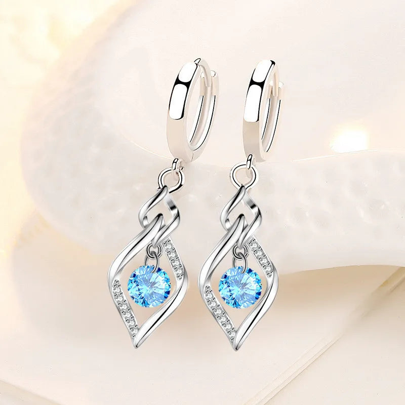 Boucles d’Oreilles Pendantes Cœur en Argent 925 – Zircon & Saphir Rose, Style Romantique, 17 Coloris