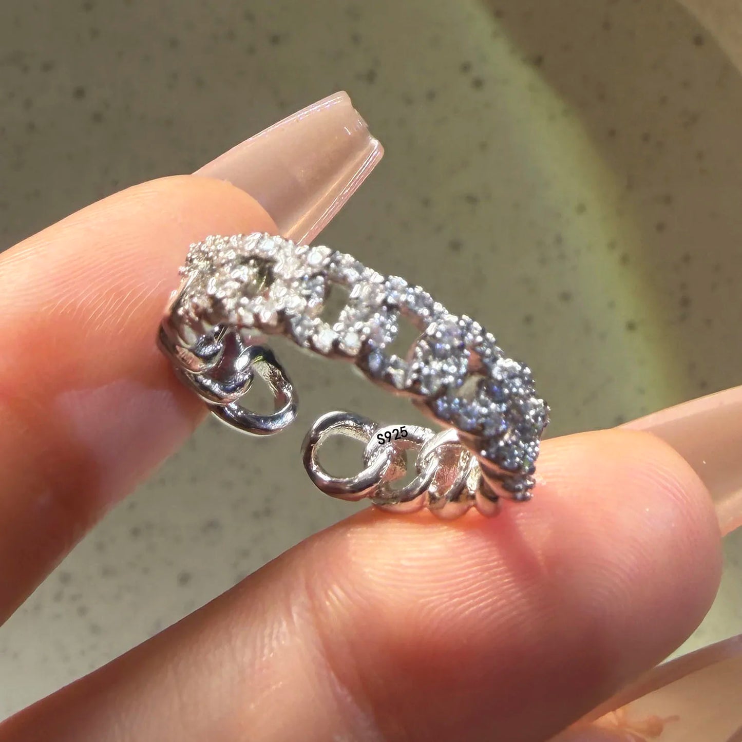 Bague Cocktail en Argent 925 & Zircon – Bijou Fin Minimaliste, Taille Ajustable, Anti-Allergie