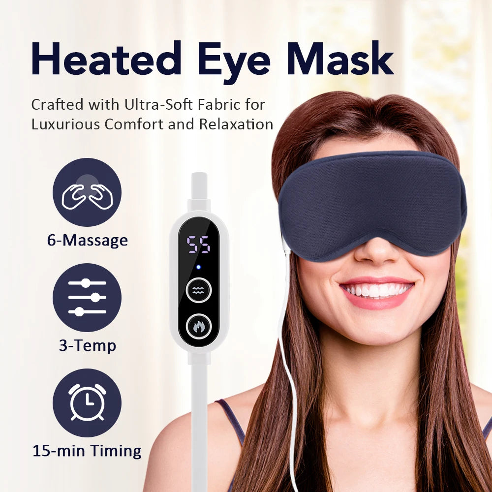 Masque Oculaire Chauffant Électrique – Compresse Chaude, Massage 3D & Anti-Fatigue Visuelle