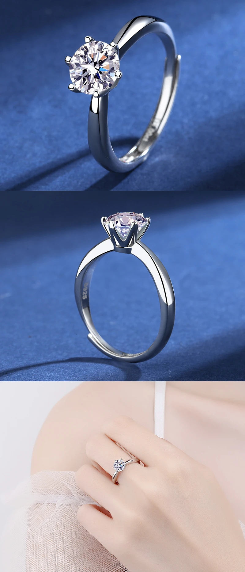 Bague Femme Argent 925 Moissanite & Zircon D VVS1