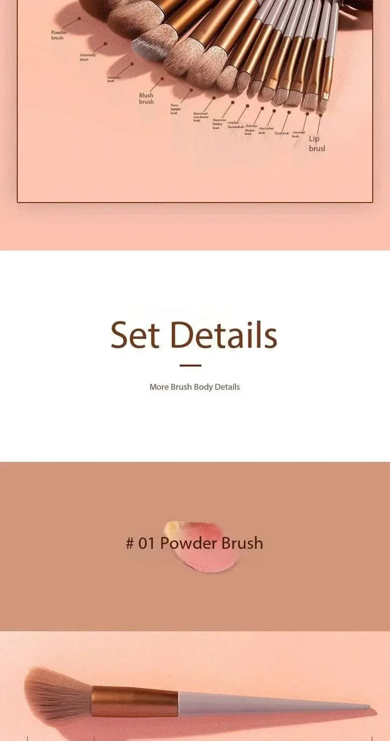 Set 13 Pinceaux Maquillage Ultra-Doux – Fond de Teint, Blush, Fard à Paupières & Contouring