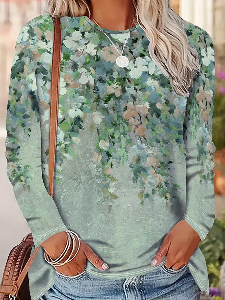 T-Shirt Femme Manches Longues Imprimé 3D Floral – Style Casual Street Automne Hiver