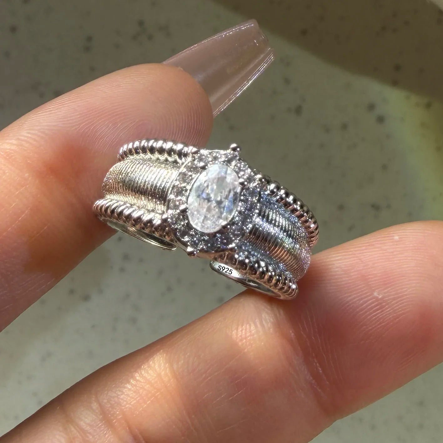 Bague Cocktail en Argent 925 & Zircon – Bijou Fin Minimaliste, Taille Ajustable, Anti-Allergie