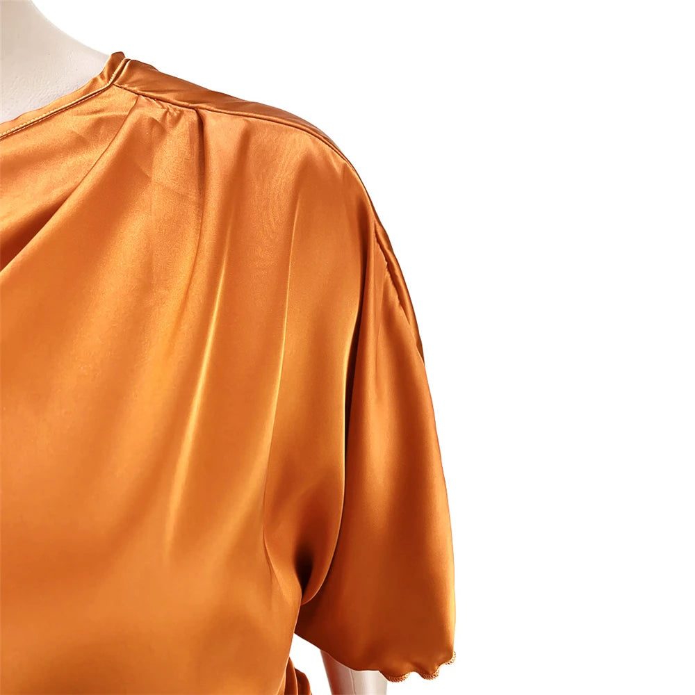 HBLL Plus Size Women Clothing Sexy Nightclub Pleated Asymmetric One Sleeve Satin Dress Evening Party Dresses XL-5XL Vestidos