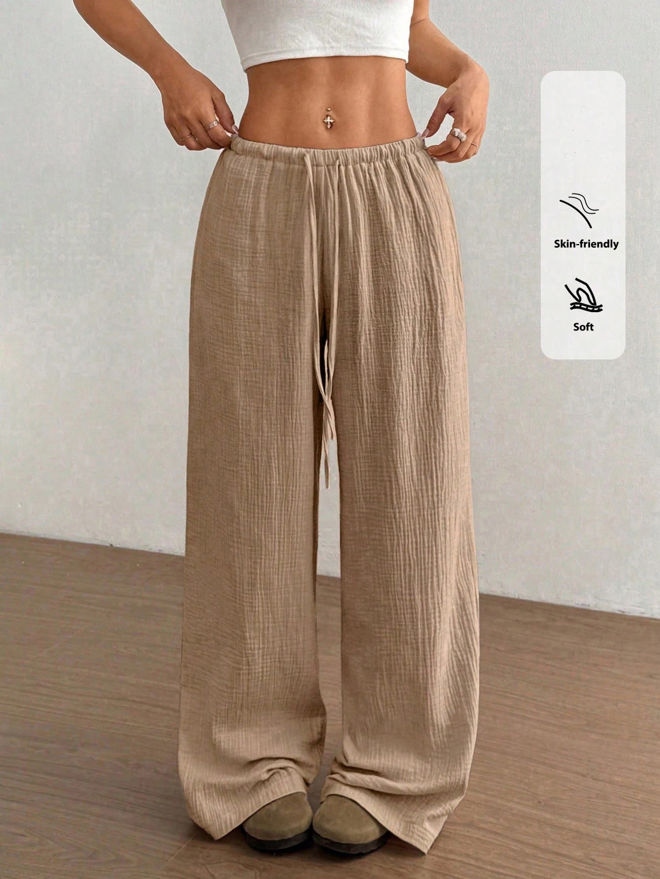 Pantalon Palazzo Femme Jambe Large – Taille Basse, Fluide & Respirant, Plage & Casual Été