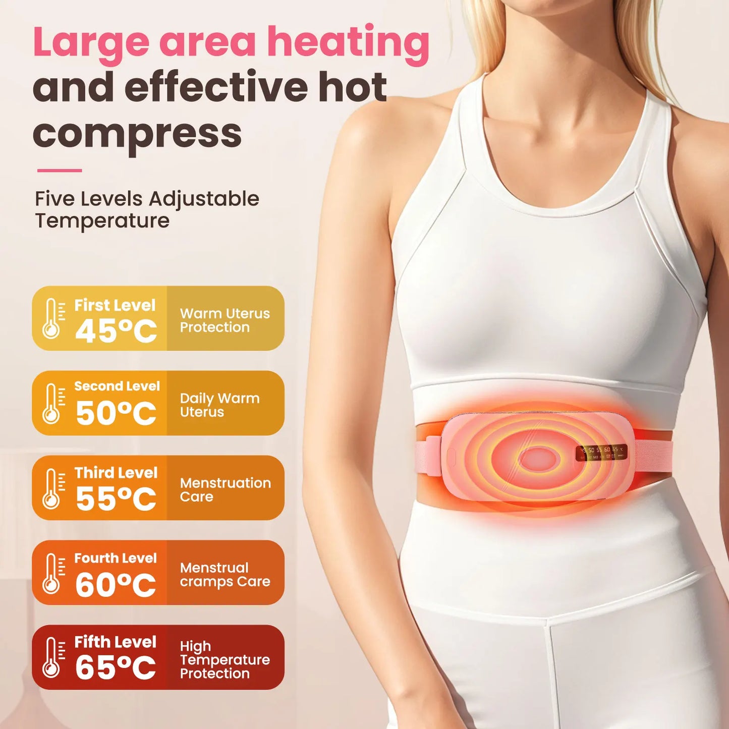 Ceinture Chauffante Menstruelle avec Massage Vibrant – Soulagement Crampes, 5 Températures