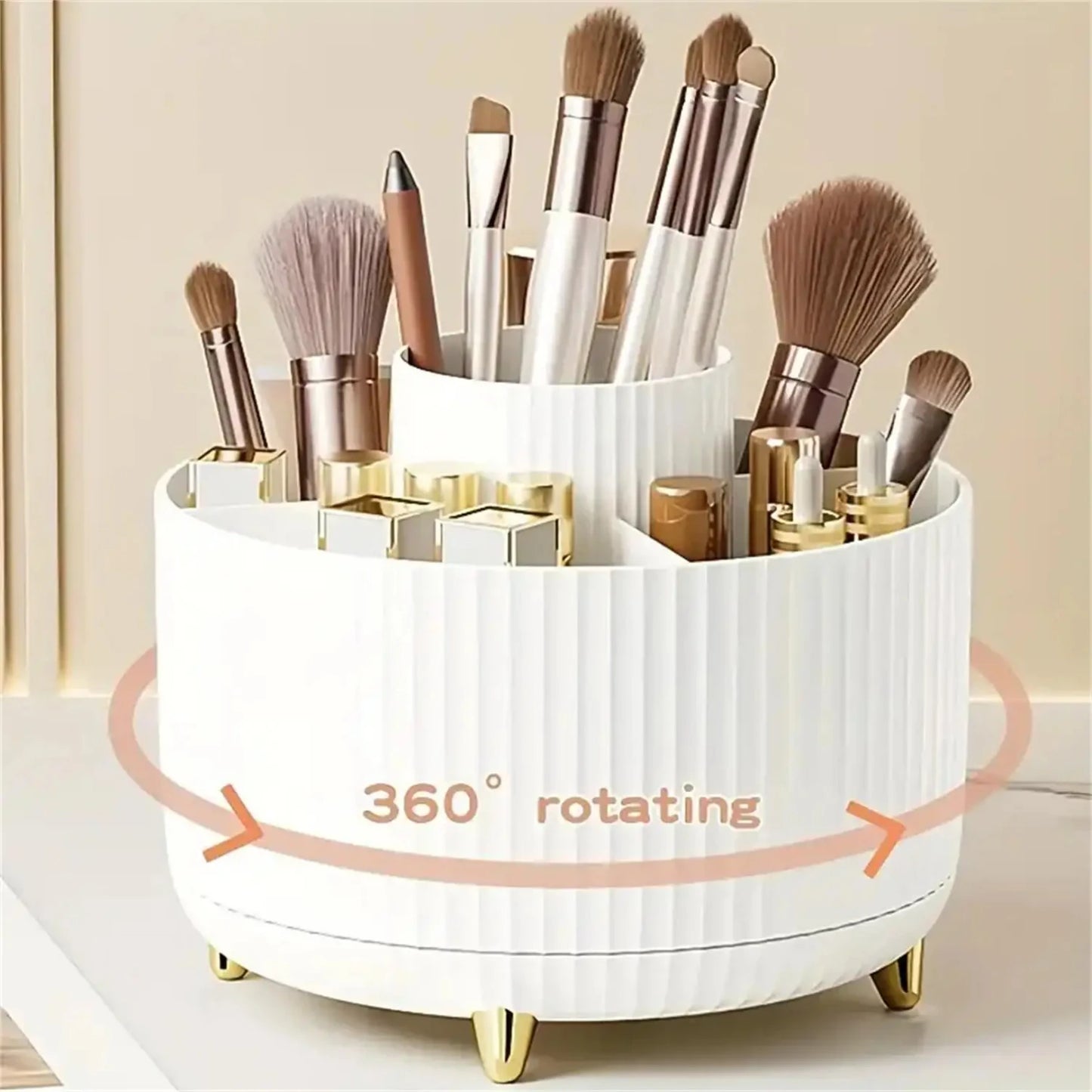 Organisateur Maquillage Rotatif 360° – 5 Compartiments, Pinceaux & Cosmétiques