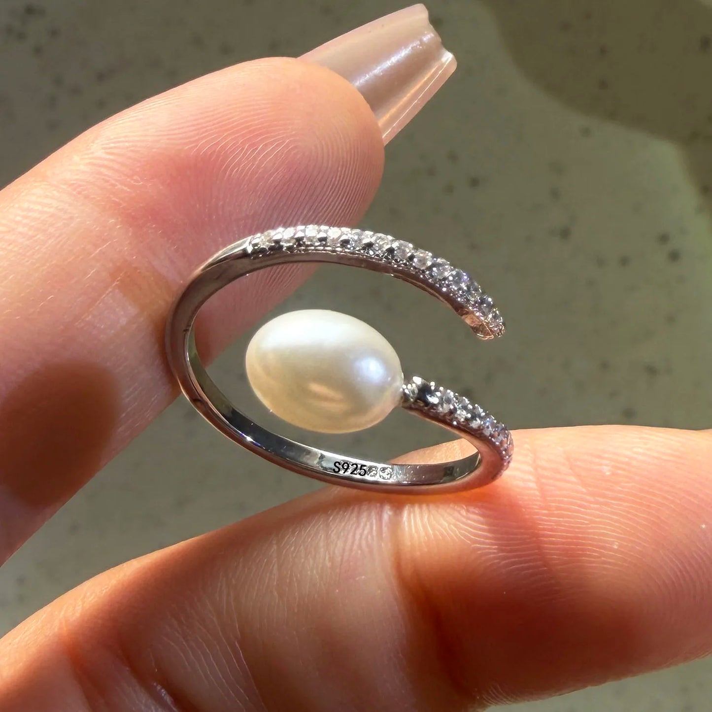 Bague Cocktail en Argent 925 & Zircon – Bijou Fin Minimaliste, Taille Ajustable, Anti-Allergie