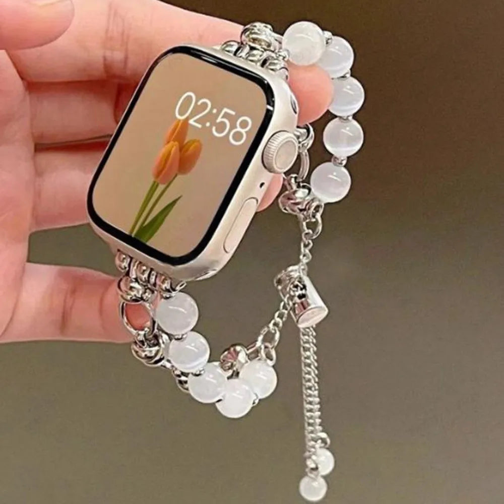 Bracelet Montre Perles & Cristaux – Compatible Apple Watch 38-45mm | 10 Coloris, Ajustable