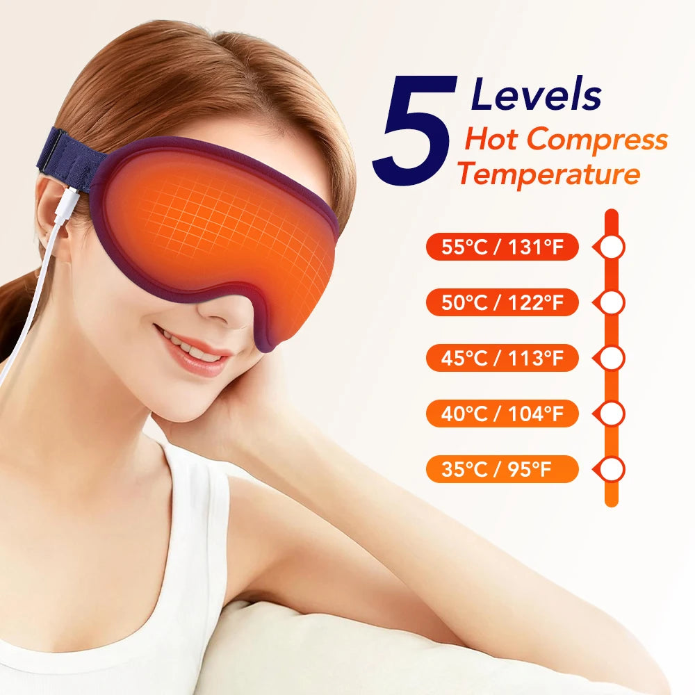Masque Oculaire Chauffant Électrique – Compresse Chaude, Massage 3D & Anti-Fatigue Visuelle