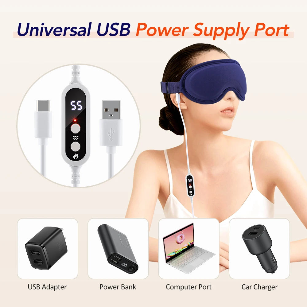 Masque Oculaire Chauffant Électrique – Compresse Chaude, Massage 3D & Anti-Fatigue Visuelle