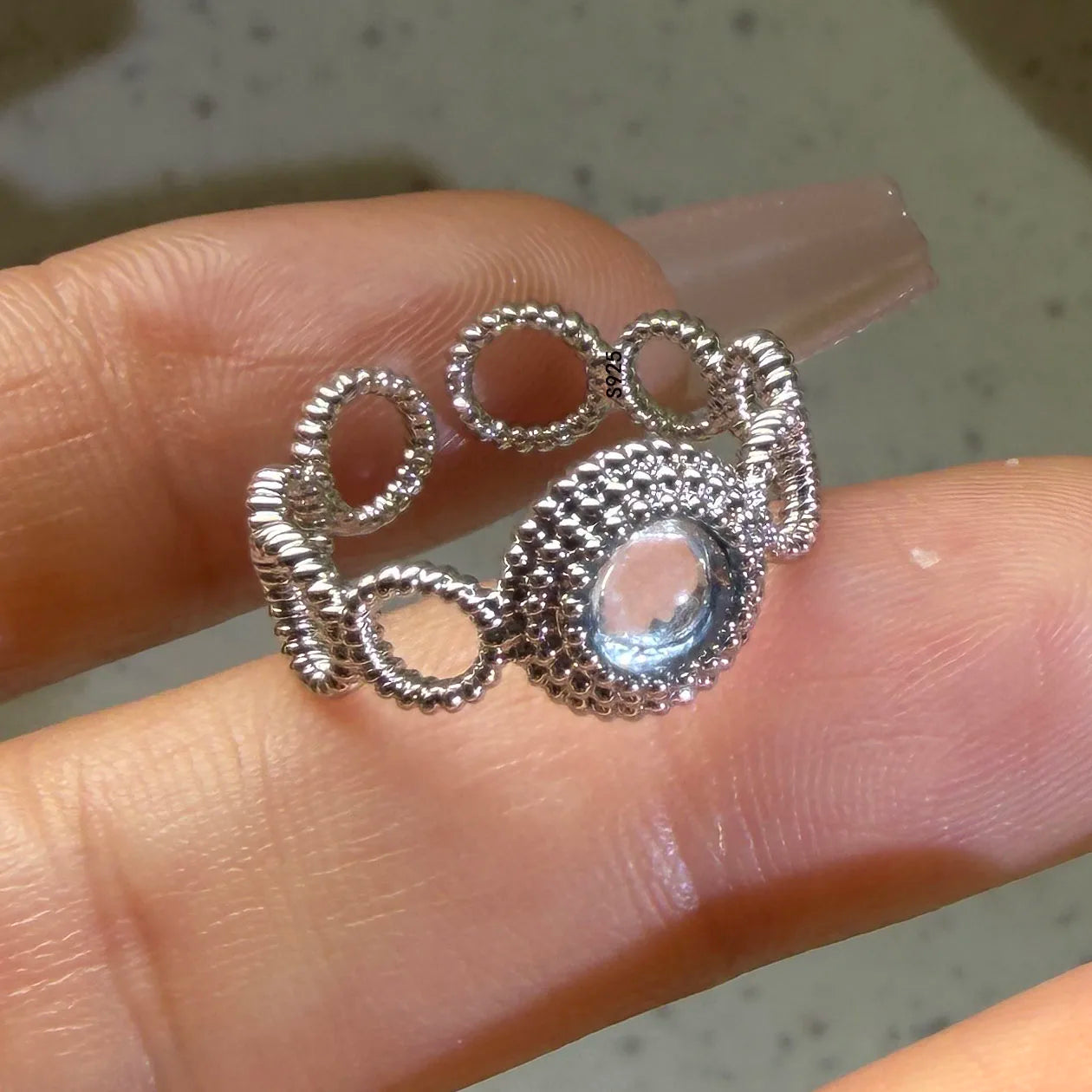 Bague Cocktail en Argent 925 & Zircon – Bijou Fin Minimaliste, Taille Ajustable, Anti-Allergie