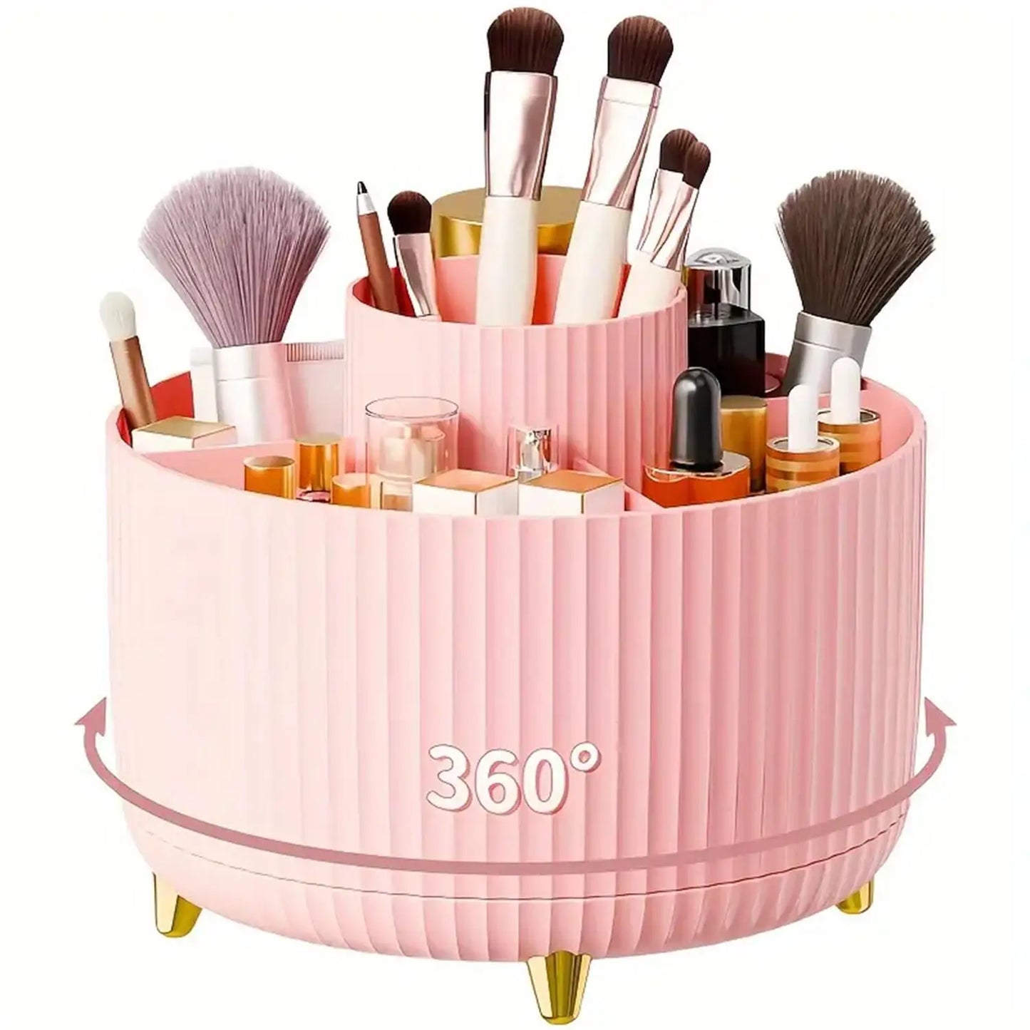 Organisateur Maquillage Rotatif 360° – 5 Compartiments, Pinceaux & Cosmétiques