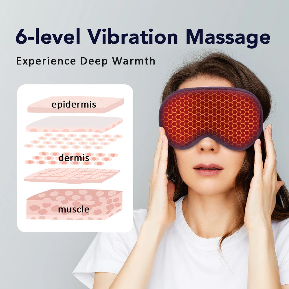 Masque Oculaire Chauffant Électrique – Compresse Chaude, Massage 3D & Anti-Fatigue Visuelle