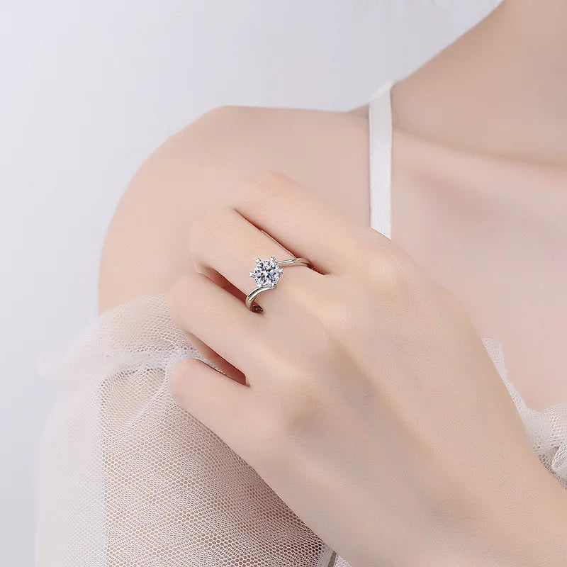 Bague Femme Argent 925 Moissanite & Zircon D VVS1