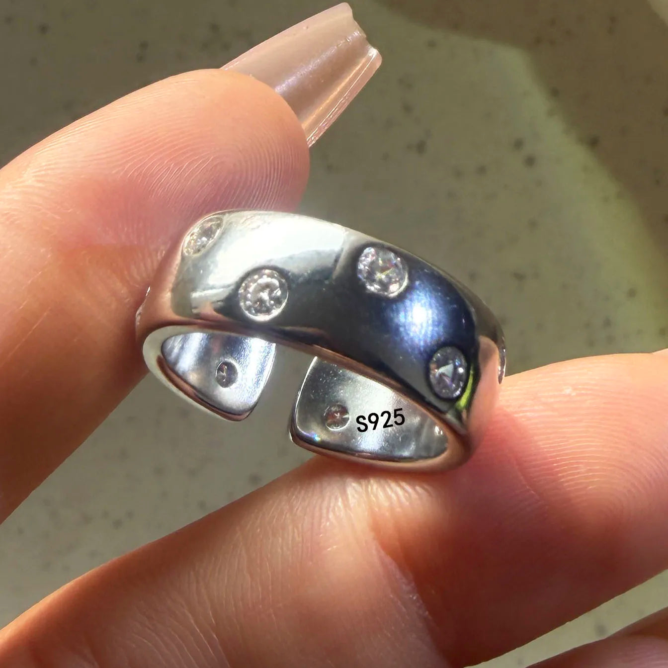 Bague Cocktail en Argent 925 & Zircon – Bijou Fin Minimaliste, Taille Ajustable, Anti-Allergie