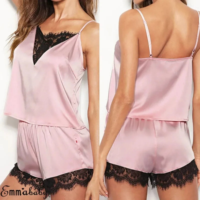 Ensemble Pyjama Femme Satin & Dentelle – Caraco + Short, Sexy & Élégant