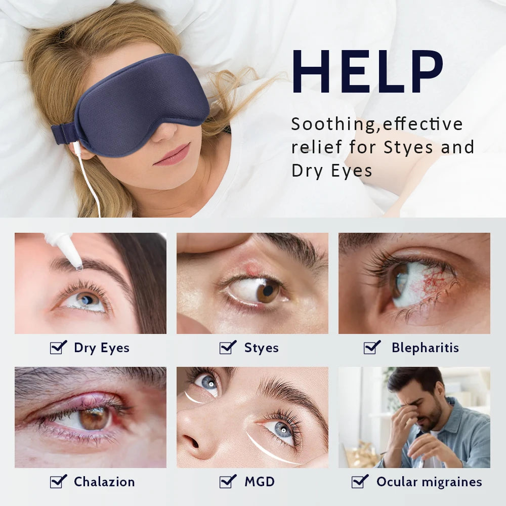 Masque Oculaire Chauffant Électrique – Compresse Chaude, Massage 3D & Anti-Fatigue Visuelle