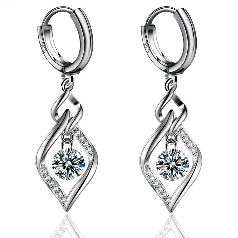Boucles d’Oreilles Pendantes Cœur en Argent 925 – Zircon & Saphir Rose, Style Romantique, 17 Coloris