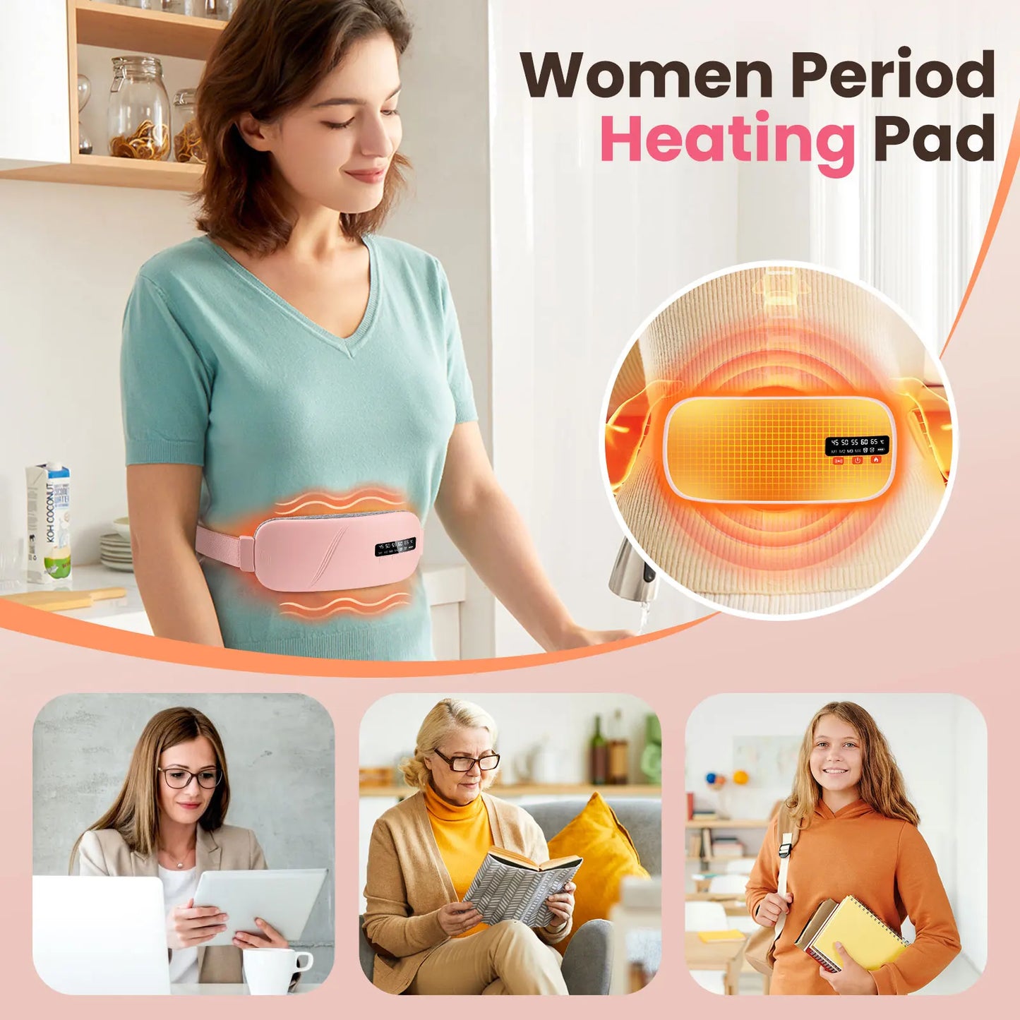 Ceinture Chauffante Menstruelle avec Massage Vibrant – Soulagement Crampes, 5 Températures
