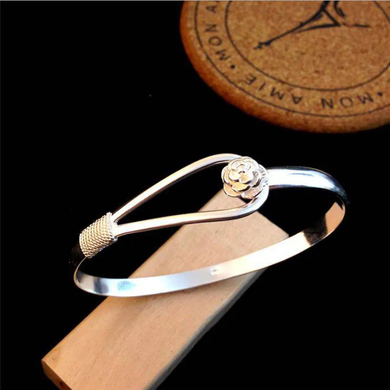 Bracelet Jonc Fleur Femme Argent 925 – Ajustable & Élégant | Aurata Style