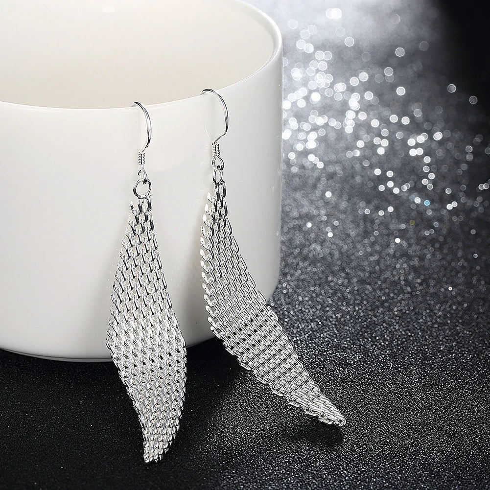 Boucles d’Oreilles Pendantes en Argent 925 Maille Tissée