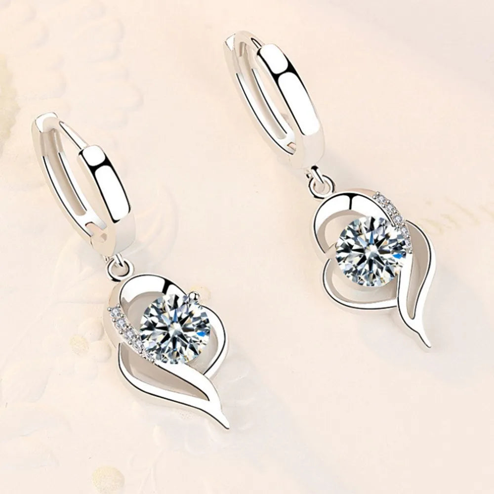 Boucles d’Oreilles Pendantes Cœur en Argent 925 – Zircon & Saphir Rose, Style Romantique, 17 Coloris