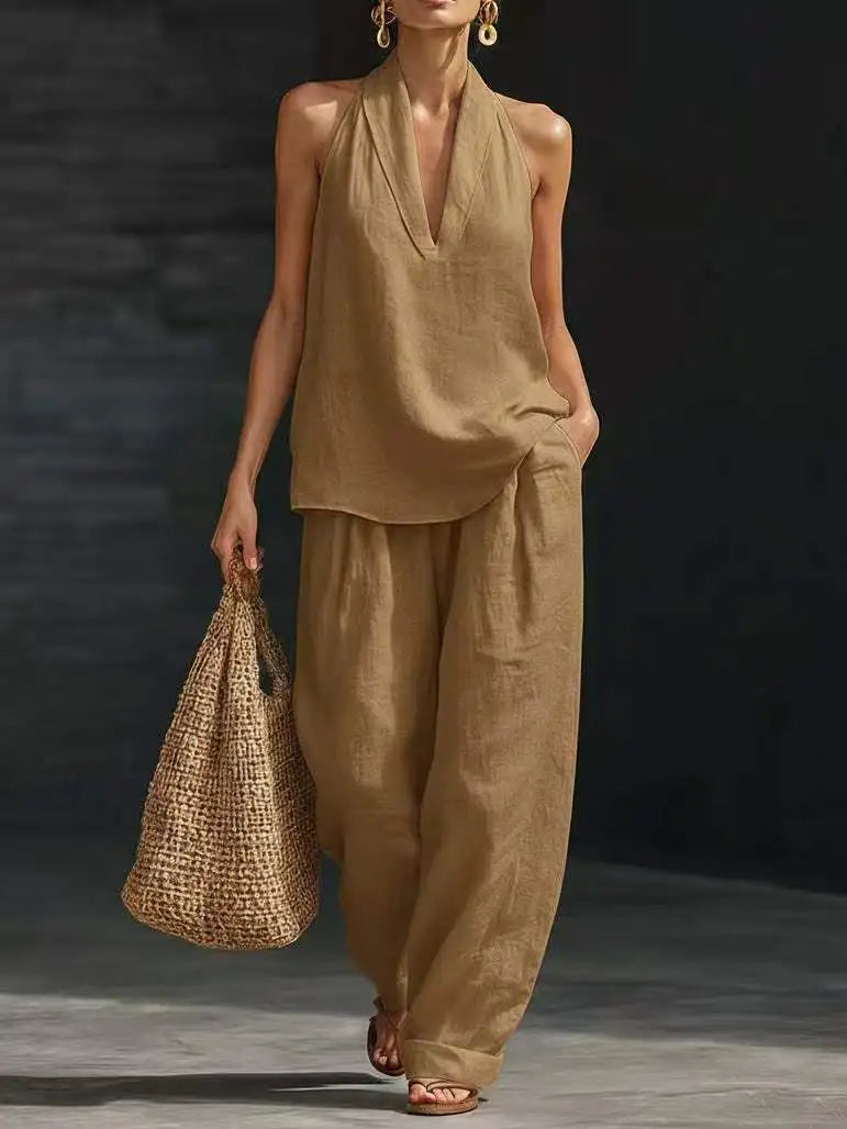 Ensemble 2 Pièces Femme Sans Manches Col V