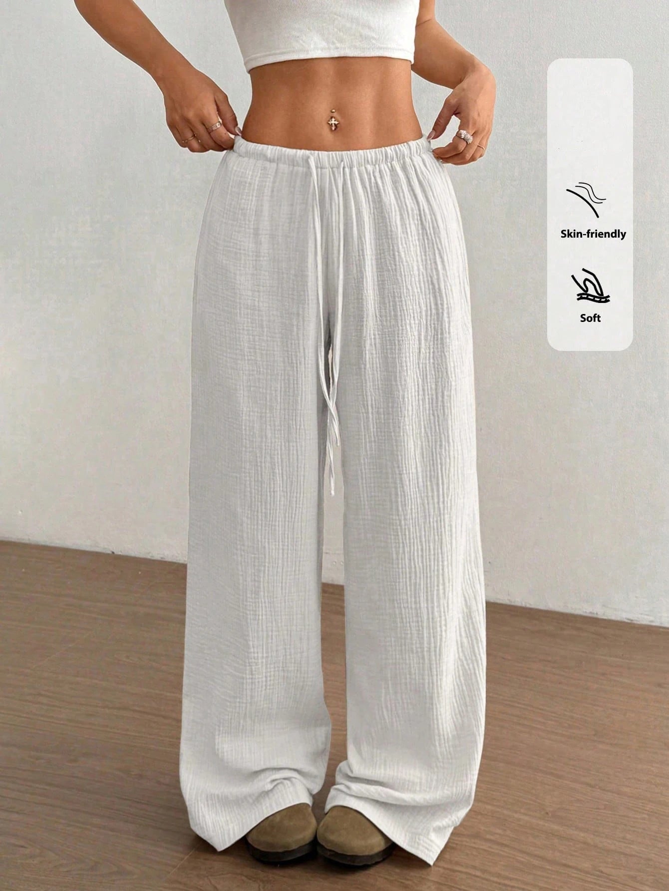 Pantalon Palazzo Femme Jambe Large – Taille Basse, Fluide & Respirant, Plage & Casual Été
