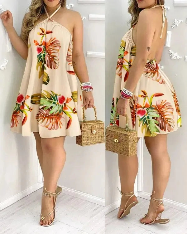 Robe Mini Halter Neck Imprimée Floral