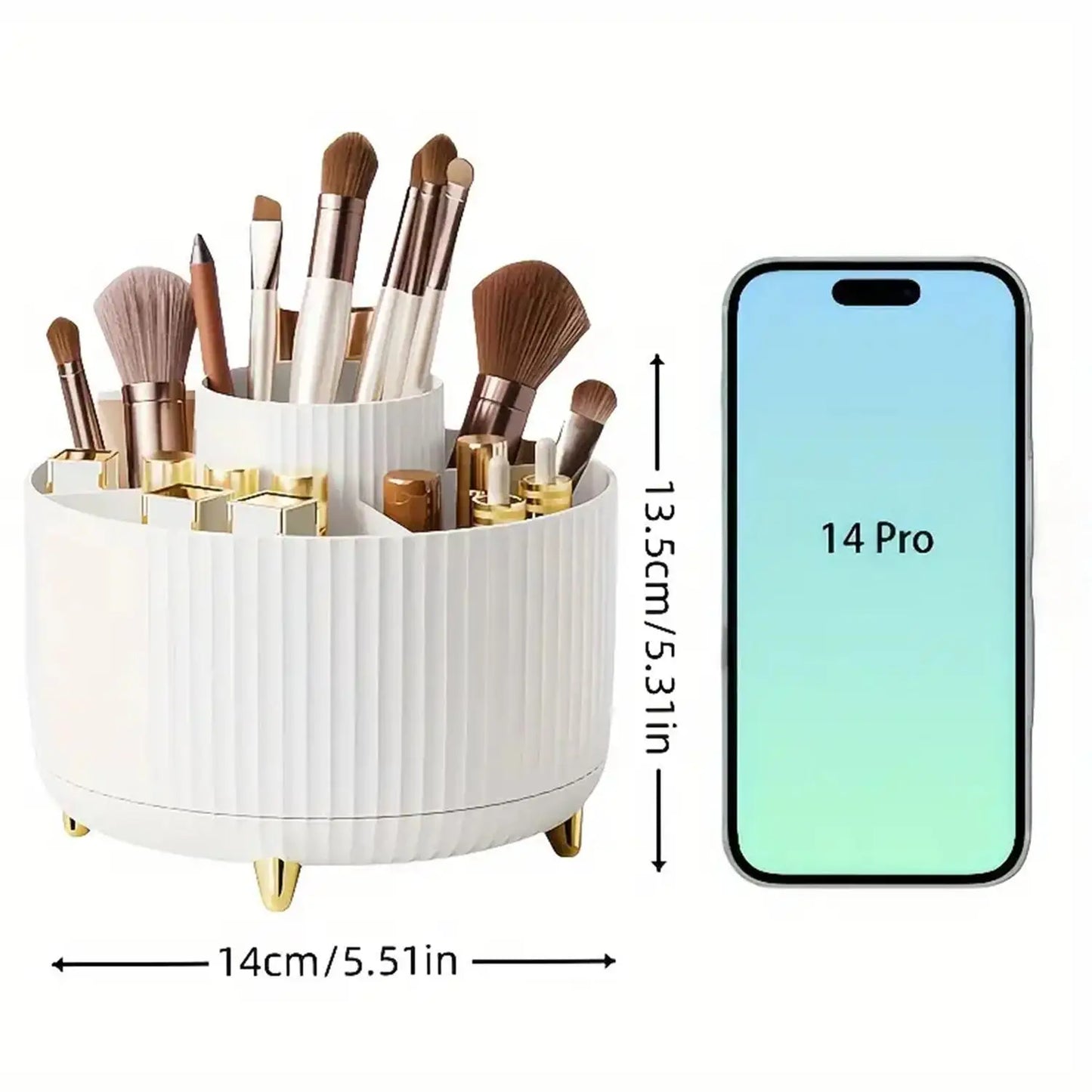 Organisateur Maquillage Rotatif 360° – 5 Compartiments, Pinceaux & Cosmétiques