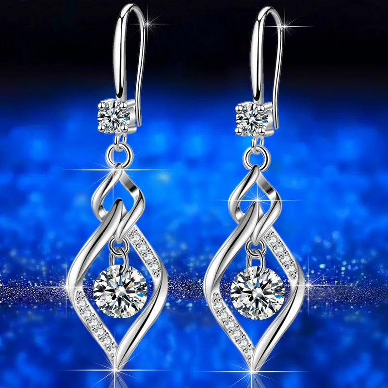 Boucles d’Oreilles Pendantes Cœur en Argent 925 – Zircon & Saphir Rose, Style Romantique, 17 Coloris