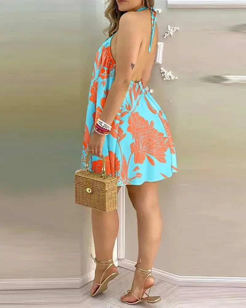 Robe Mini Halter Neck Imprimée Floral