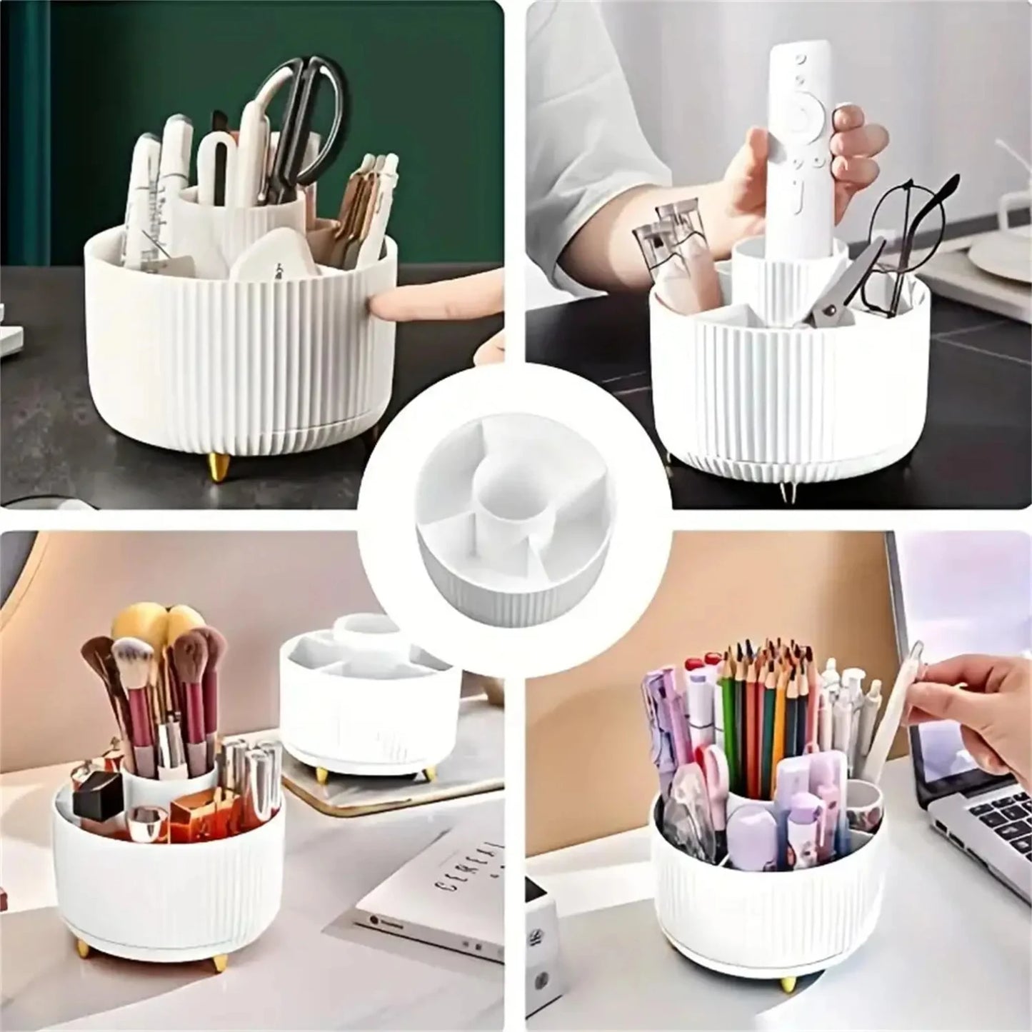 Organisateur Maquillage Rotatif 360° – 5 Compartiments, Pinceaux & Cosmétiques