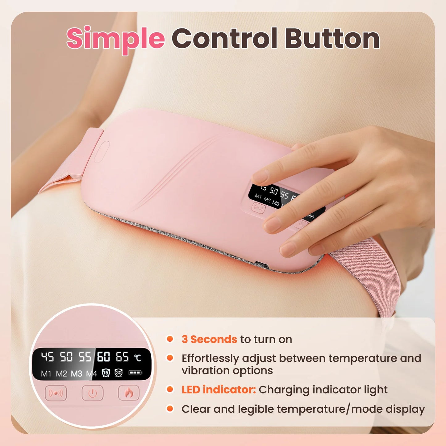 Ceinture Chauffante Menstruelle avec Massage Vibrant – Soulagement Crampes, 5 Températures