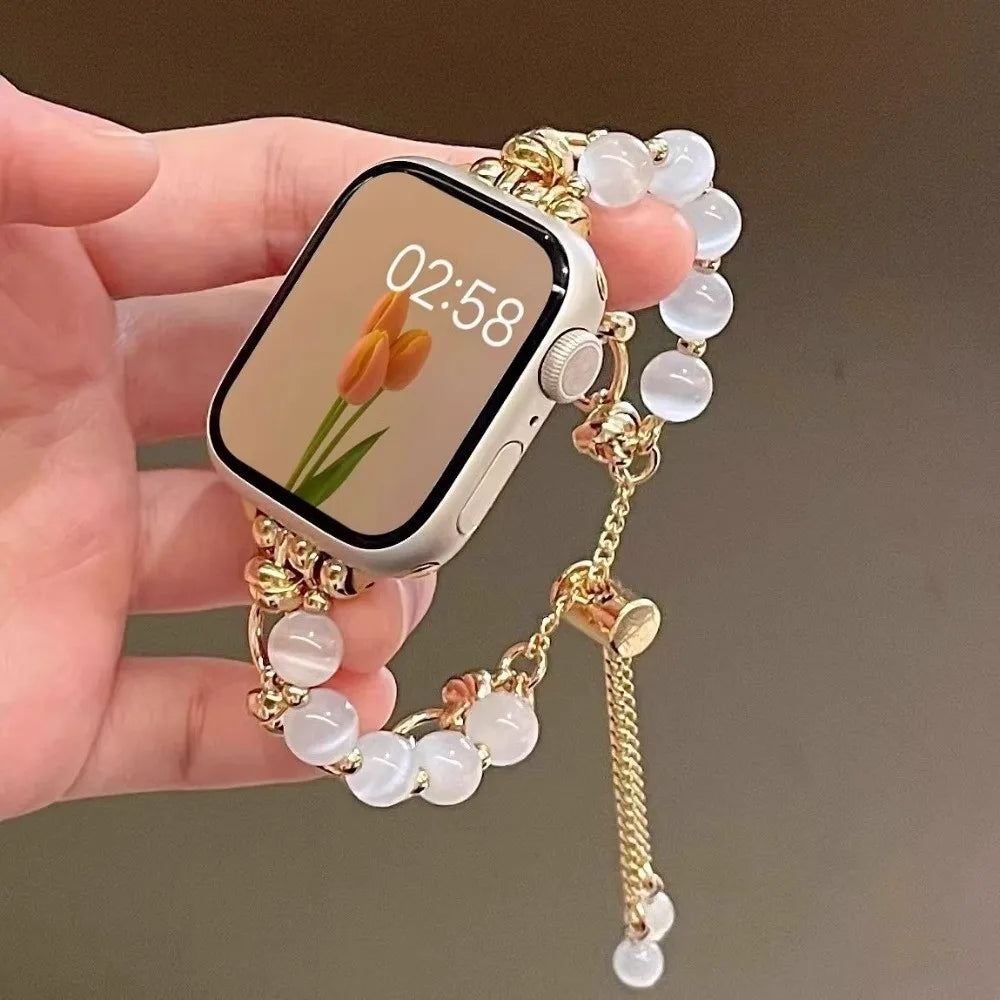 Bracelet Montre Perles & Cristaux – Compatible Apple Watch 38-45mm | 10 Coloris, Ajustable