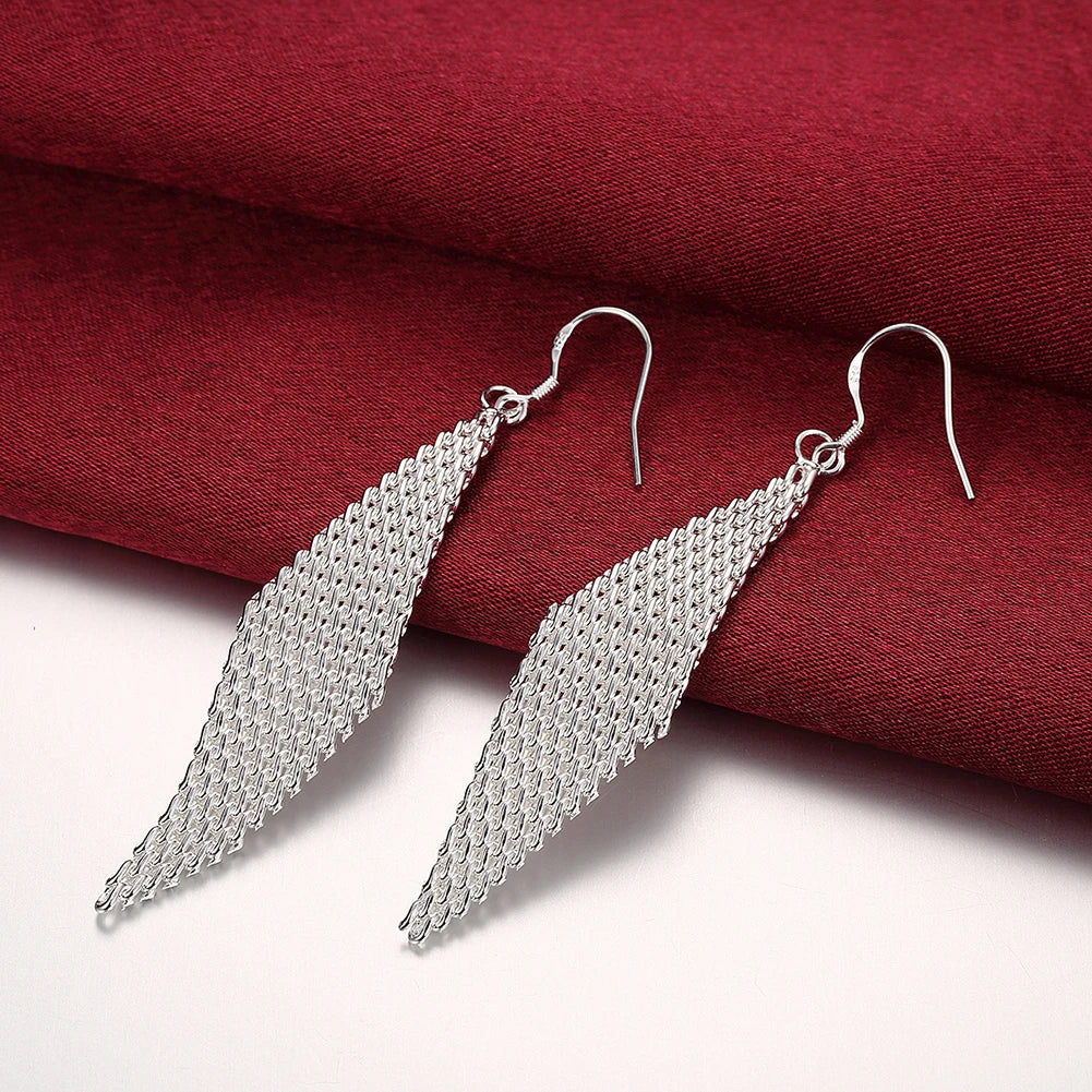 Boucles d’Oreilles Pendantes en Argent 925 Maille Tissée