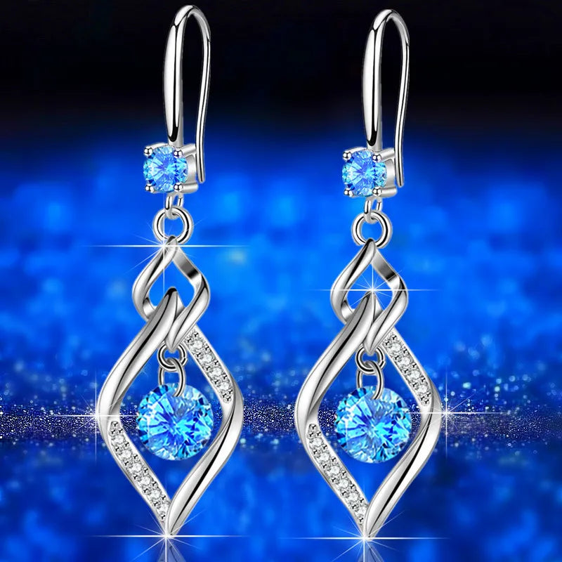 Boucles d’Oreilles Pendantes Cœur en Argent 925 – Zircon & Saphir Rose, Style Romantique, 17 Coloris