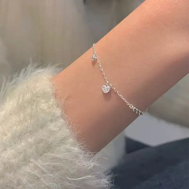 Bracelet Charm en Argent 925 & Zircon Cœur