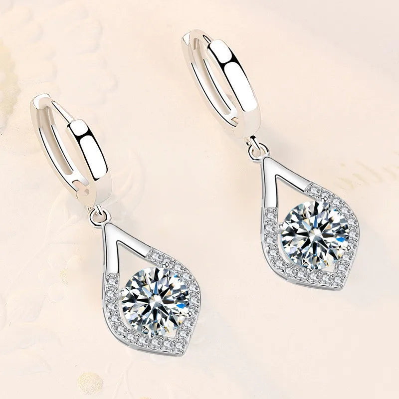 Boucles d’Oreilles Pendantes Cœur en Argent 925 – Zircon & Saphir Rose, Style Romantique, 17 Coloris