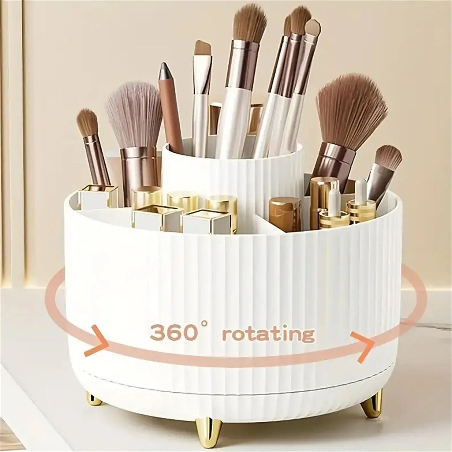 Organisateur Maquillage Rotatif 360° – 5 Compartiments, Pinceaux & Cosmétiques
