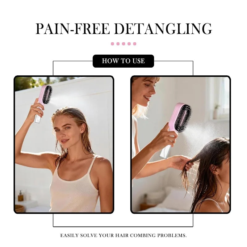 Brosse à Cheveux 2-en-1 avec Spray Brumisateur – Démêlage, Massage Cuir Chevelu & Anti-Statique